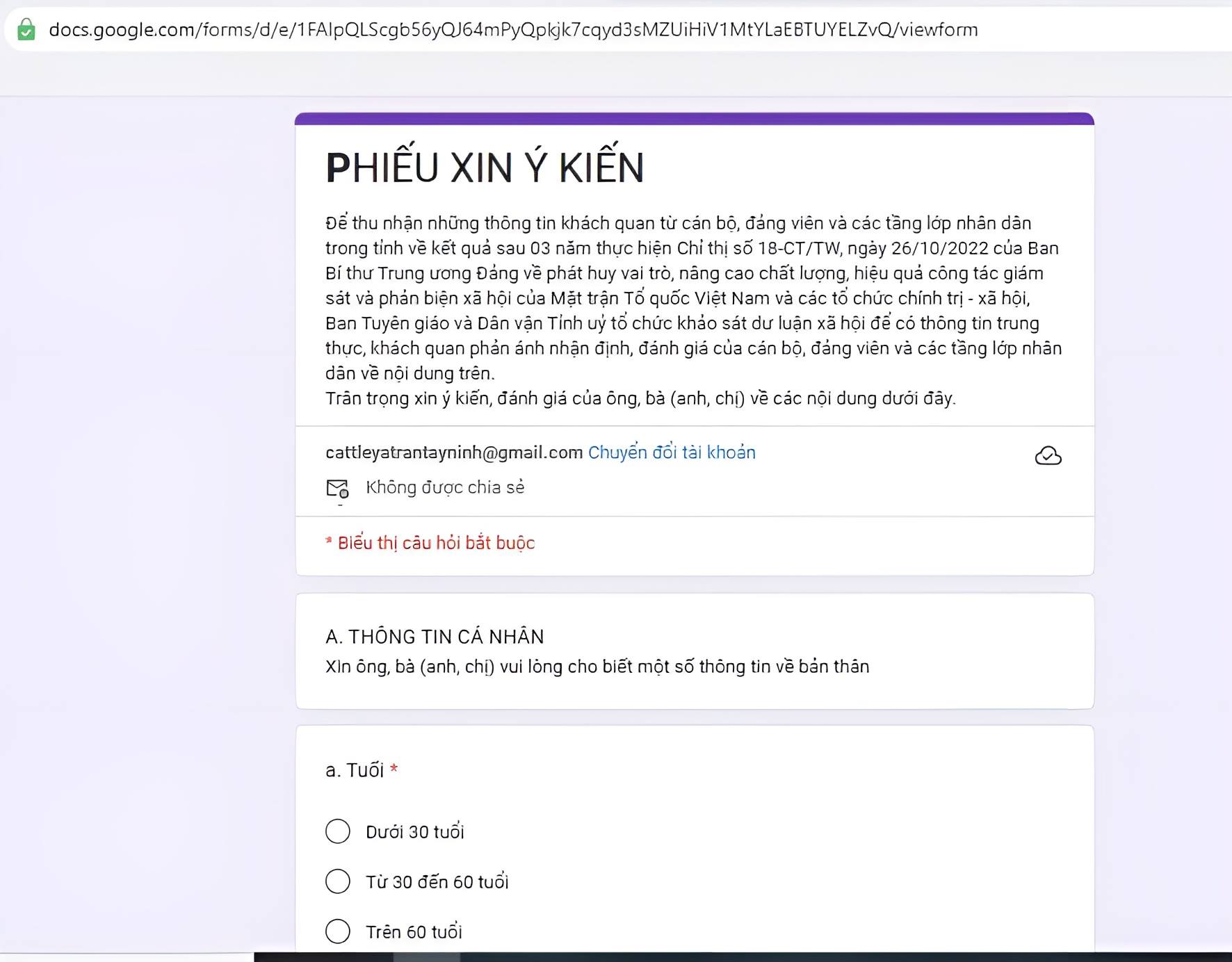 Điều tra dư luận xã hội về công tác giám sát và phản biện xã hội của Mặt trận Tổ quốc và các tổ chức chính trị - xã hội tỉnh Tây Ninh